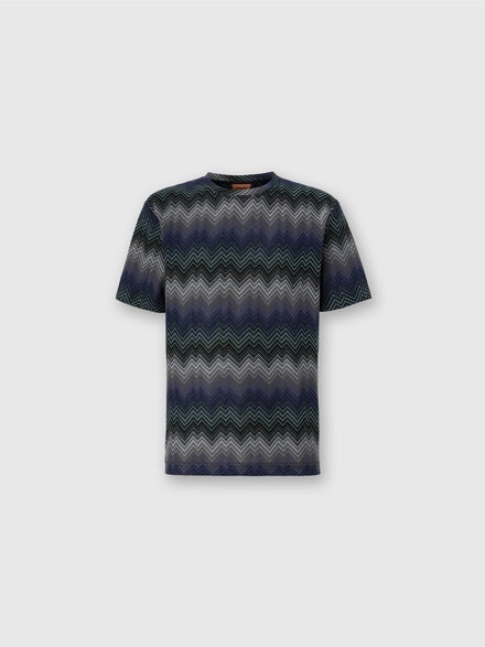 Crew Neck T-Shirt with Irregular Zigzag, Blue & Green - US25WL02BR012XS91P2