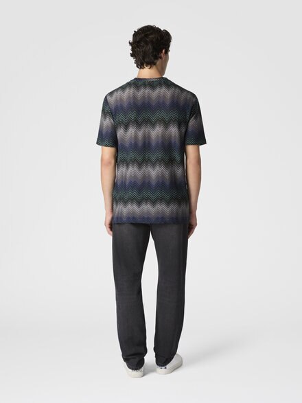 Camiseta cuello redondo con zigzag irregular, Azul Oscuro & Verde  - US25WL02BR012XS91P2