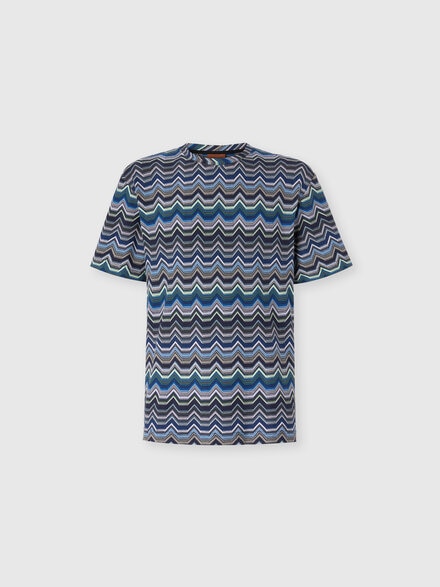 Crew Neck T-Shirt with Geometric Zigzag, Blue & Green - US25WL02BR012ZS6155