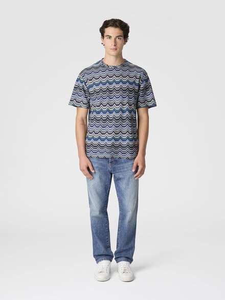 Camiseta cuello redondo con zigzag geométrico, Azul Oscuro & Verde  - US25WL02BR012ZS6155