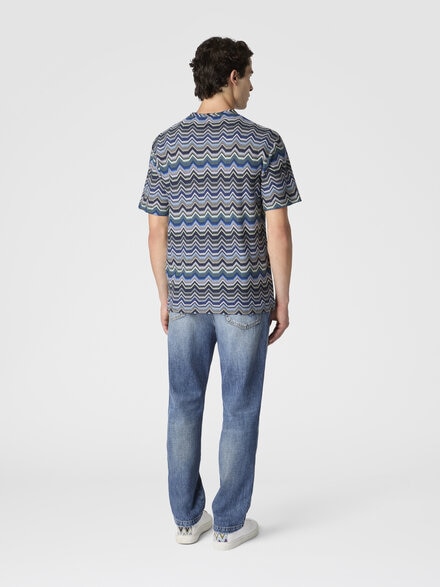 Camiseta cuello redondo con zigzag geométrico, Azul Oscuro & Verde  - US25WL02BR012ZS6155