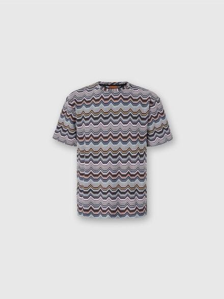 Crew Neck T-Shirt with Geometric Zigzag, Multicoloured  - US25WL02BR012ZS91P1