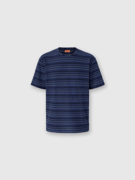 Crew Neck T-Shirt with Micro Zigzag, Blue - US25WL02BR013KSM9S6