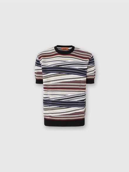 Short Sleeve T-Shirt with Striped Micro Zigzag, Multicoloured  - US25WL05BK01CTSM9RX