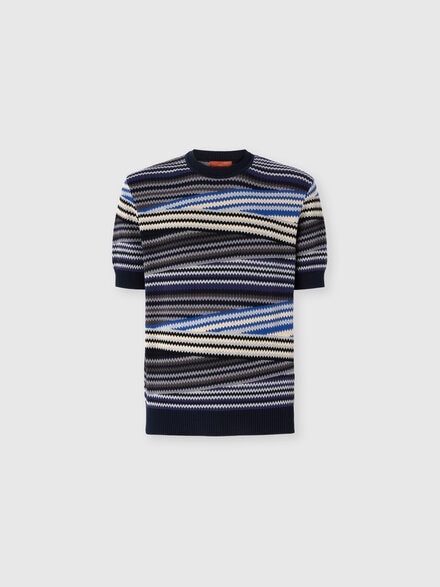 Short Sleeve T-Shirt with Striped Micro Zigzag, Blue - US25WL05BK01CTSM9RY