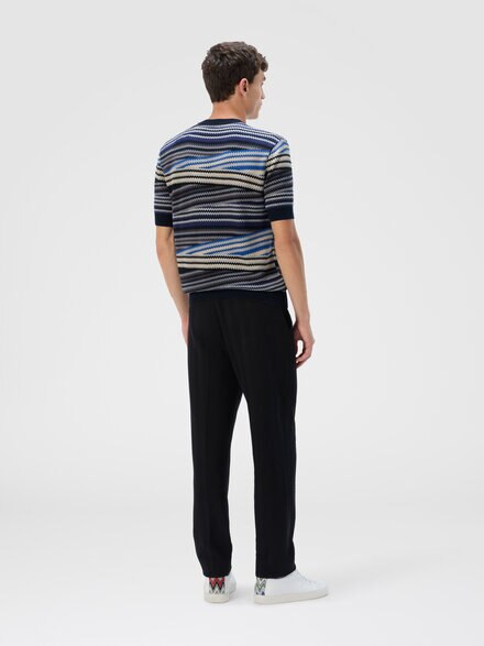 Camiseta de manga corta con micro zigzag rayado, Azul Oscuro - US25WL05BK01CTSM9RY