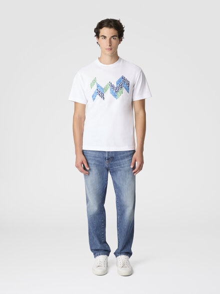 Camiseta de manga corta con inserto zigzag flameado y logo, Blanco  - US25WL06BJ00OZS01I7