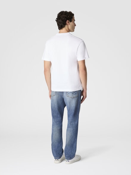 Camiseta de manga corta con inserto zigzag flameado y logo, Blanco  - US25WL06BJ00OZS01I7