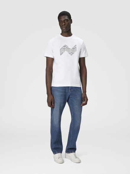 Camiseta de manga corta con inserto zigzag geométrico y logo, Multicolor  - US25WL07BJ00OYS01I6