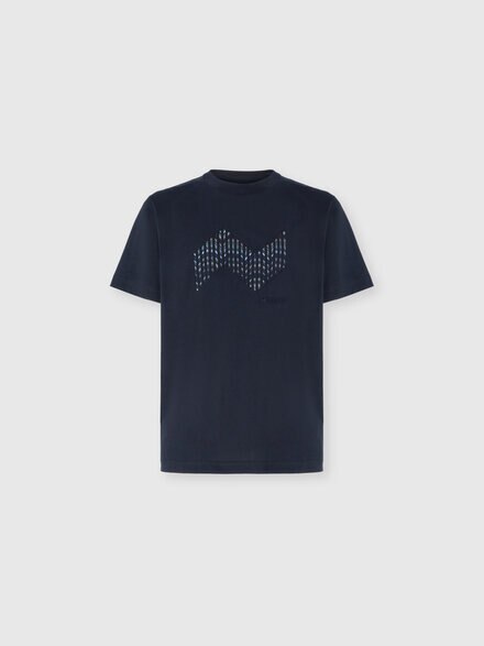 Short Sleeve T-Shirt with Geometric Zigzag Insert and Logo, Blue - US25WL07BJ00OYS72MQ