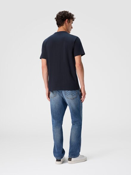 Camiseta de manga corta con inserto zigzag geométrico y logo, Azul Oscuro - US25WL07BJ00OYS72MQ