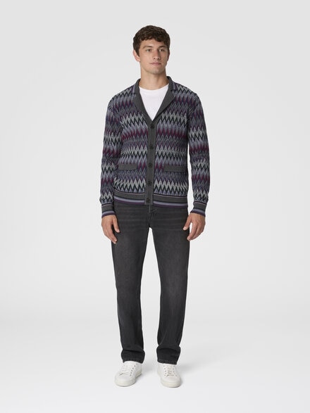 Zigzag cardigan in pure wool, Multicoloured  - US25WM06BR012YS4173
