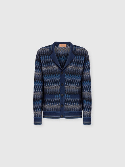Zigzag Cardigan in Pure Wool, Blue & Grey - US25WM06BR012YS91P3