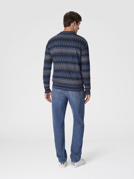 Zigzag cardigan in pure wool, Blue & Grey - US25WM06BR012YS91P3
