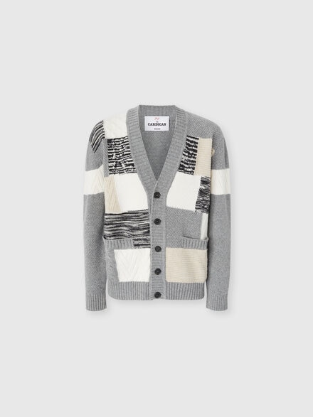 The Cardigan in Pure Wool with Flame and Zigzag Inserts, Beige & Grey - US25WM0ABK01CZS01I3