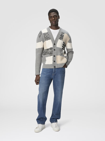 The cardigan in pure wool with flame and zigzag inserts, Beige & Grey - US25WM0ABK01CZS01I3