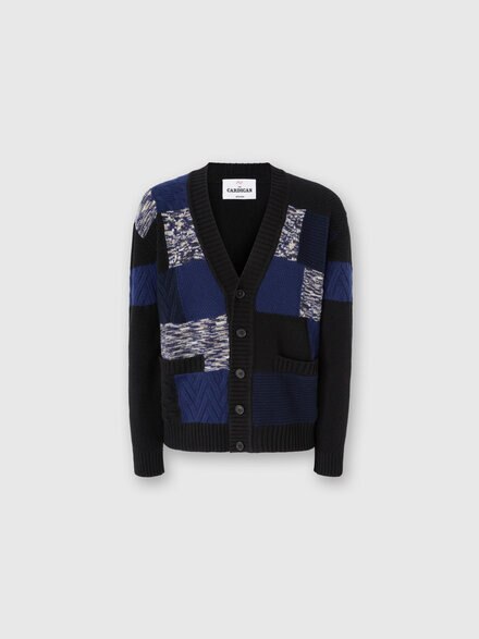 The Cardigan in Pure Wool with Flame and Zigzag Inserts, Navy Blue  - US25WM0ABK01CZS72MI