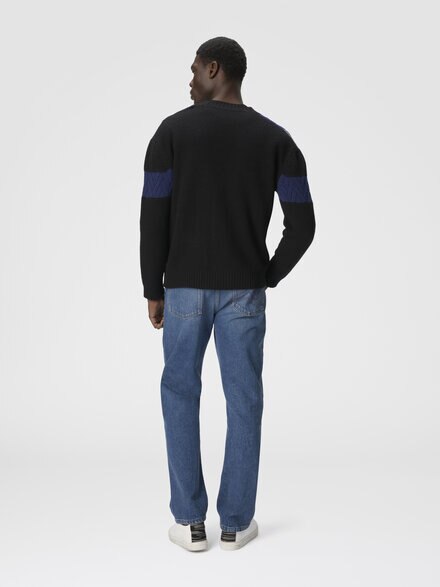 The cardigan in pure wool with flame and zigzag inserts, Navy Blue  - US25WM0ABK01CZS72MI