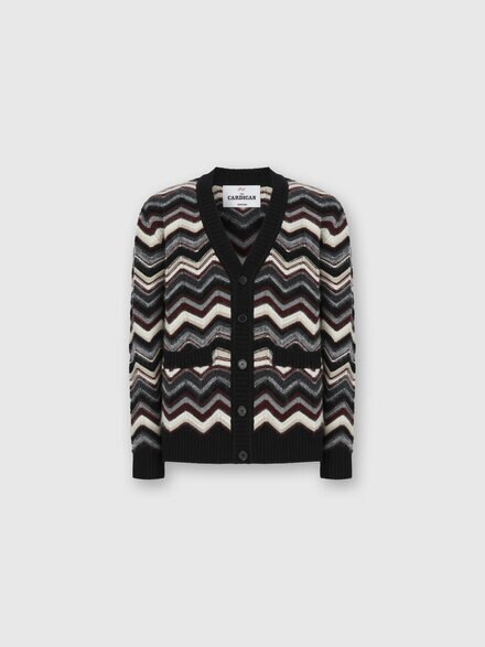 The Cardigan in Wool and Alpaca with Zigzag, Grey & Burgundy - US25WM0BBK01D2S91PS