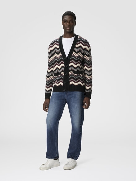 The cardigan in wool and alpaca with zigzag, Grey & Burgundy - US25WM0BBK01D2S91PS