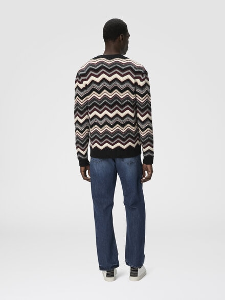 The cardigan in wool and alpaca with zigzag, Grey & Burgundy - US25WM0BBK01D2S91PS