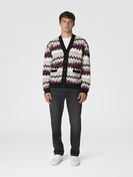 The cardigan in wool and cotton with zigzag, Beige & Burgundy - US25WM0HBC005AS4170
