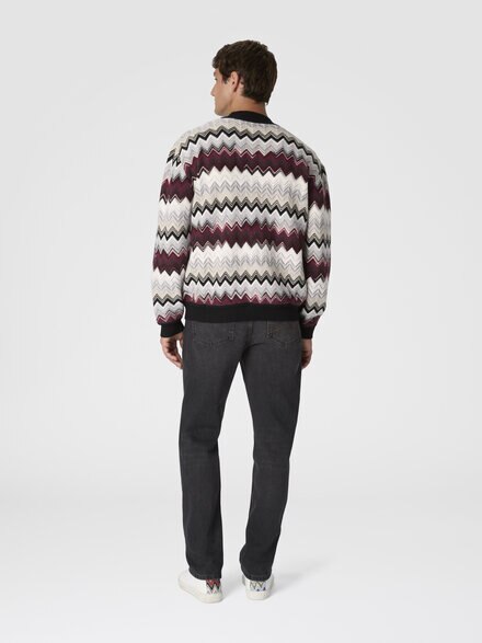 The cardigan in wool and cotton with zigzag, Beige & Burgundy - US25WM0HBC005AS4170