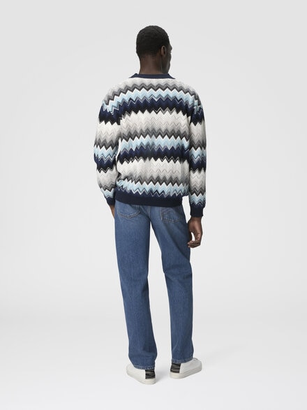 The cardigan in wool and cotton with zigzag, Black & Blue - US25WM0HBC005AS72L9
