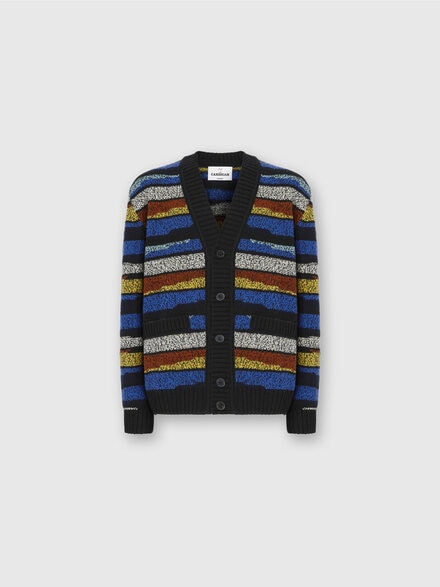 The Cardigan in Pure Wool with Inlay, Multicoloured  - US25WM0JBK01D8SM9S3