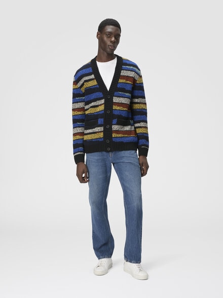 The cardigan in pure wool with inlay, Multicoloured  - US25WM0JBK01D8SM9S3