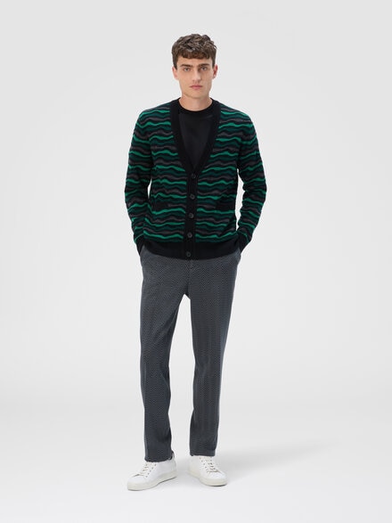 Cardigan in pure wool with wave stitch, Green - US25WM0LBK01DBS615C