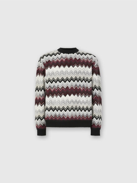 Crew Neck Sweater with Flame Zigzag Pattern, Beige & Burgundy - US25WN0CBC005AS4170