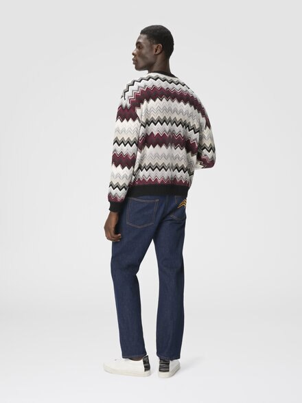 Crew neck sweater with flame zigzag pattern, Beige & Burgundy - US25WN0CBC005AS4170