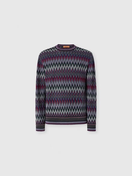 Crew Neck Sweater with 3D Zigzag Pattern, Multicoloured  - US25WN0EBR012YS4173