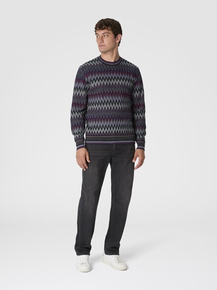 Crew neck sweater with 3d zigzag pattern, Multicoloured  - US25WN0EBR012YS4173