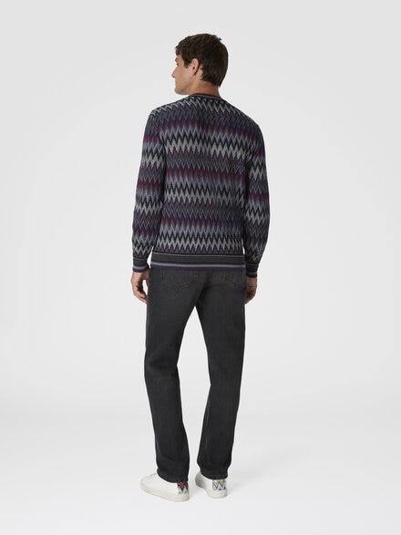 Crew neck sweater with 3d zigzag pattern, Multicoloured  - US25WN0EBR012YS4173