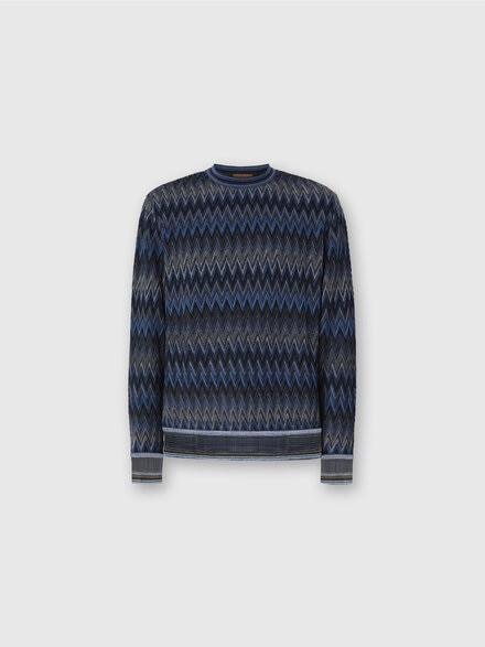 Crew Neck Sweater with 3D Zigzag Pattern, Blue & Grey - US25WN0EBR012YS91P3