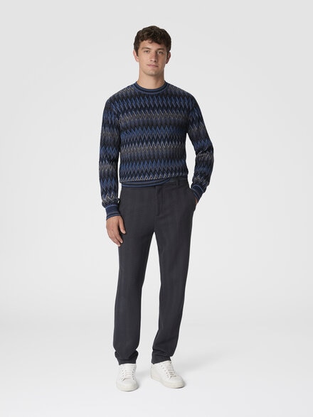 Crew neck sweater with 3d zigzag pattern, Blue & Grey - US25WN0EBR012YS91P3