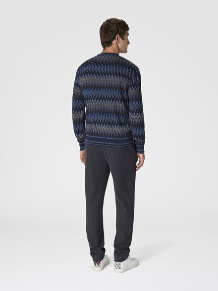 Crew neck sweater with 3d zigzag pattern, Blue & Grey - US25WN0EBR012YS91P3