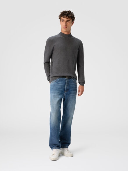 High-neck sweater with tone-on-tone chevron pattern, Grey - US25WN0HBK01CWS91PQ