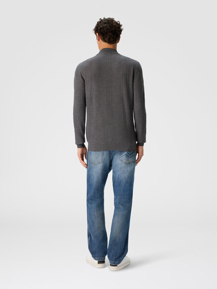 High-neck sweater with tone-on-tone chevron pattern, Grey - US25WN0HBK01CWS91PQ
