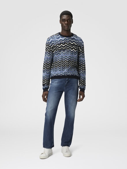 Rundhalspullover mit geometrischem Zickzackmuster, Blau - US25WN0KBK01D0S72MJ