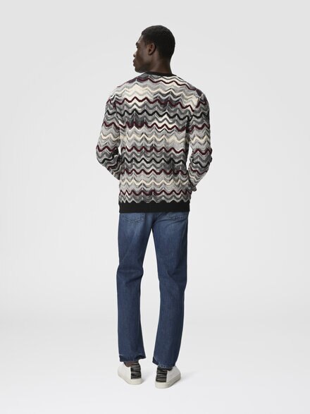 Crew neck sweater with geometric zigzag pattern, Grey & Red  - US25WN0KBK01D0S91PR