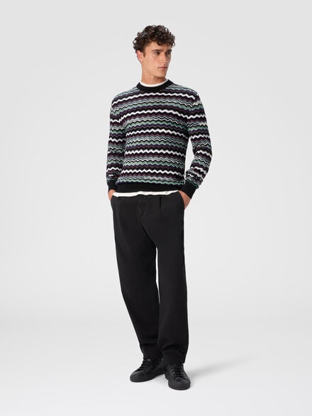 Crew neck sweater with zigzag pattern, Blue & Green - US25WN0NBK01CUS72MF
