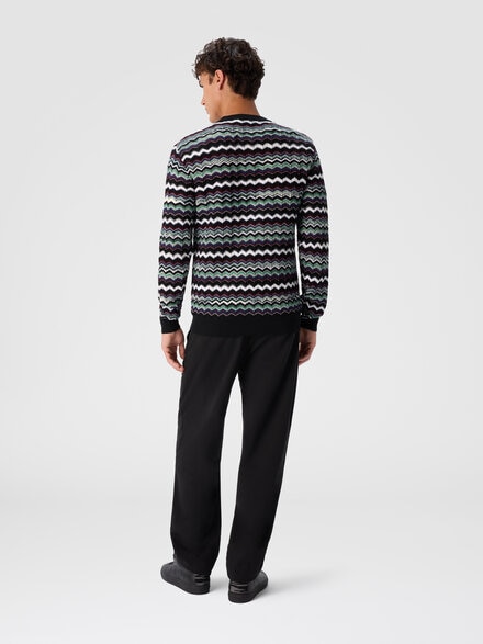 Crew neck sweater with zigzag pattern, Blue & Green - US25WN0NBK01CUS72MF