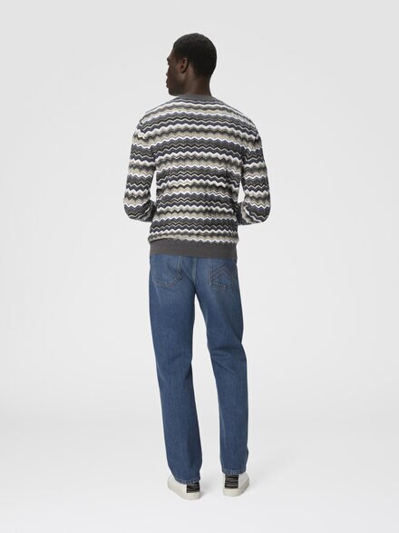 Crew neck sweater with zigzag pattern, Grey & Beige - US25WN0NBK01CUS91PO