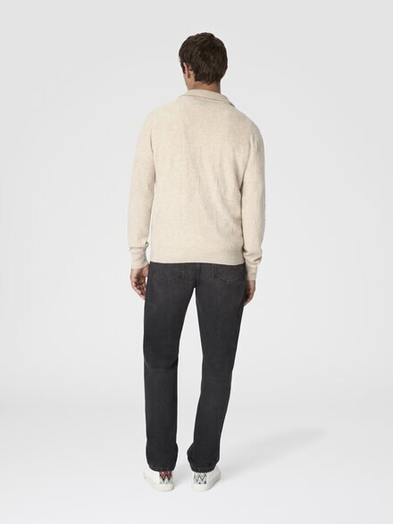 Half-zip sweater with tone-on-tone zigzag pattern, Beige - US25WN0PBK044ZS01I4