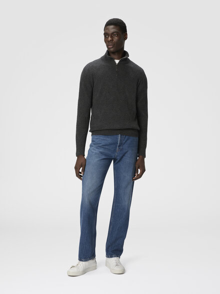 Half-Zip-Pullover mit Ton-in-Ton-Zickzackmuster, Grau - US25WN0PBK044ZS91PV