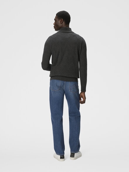 Half-Zip-Pullover mit Ton-in-Ton-Zickzackmuster, Grau - US25WN0PBK044ZS91PV