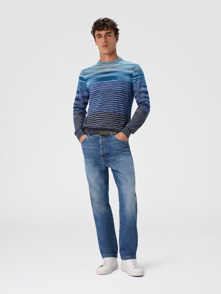 Crew neck sweater in pure flame wool, Blue - US25WN0TBK015US72MN